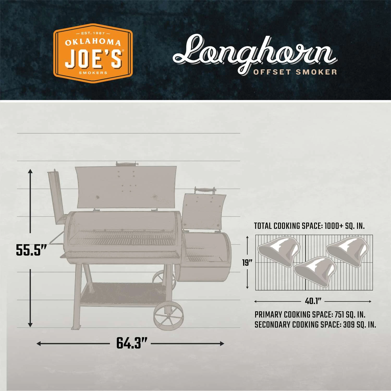 Oklahoma Joe's Longhorn Charcoal/Wood Offset Smoker Black 3 Oklahoma Joe's Longhorn Charcoal/Wood Offset Smoker Black - Image 3