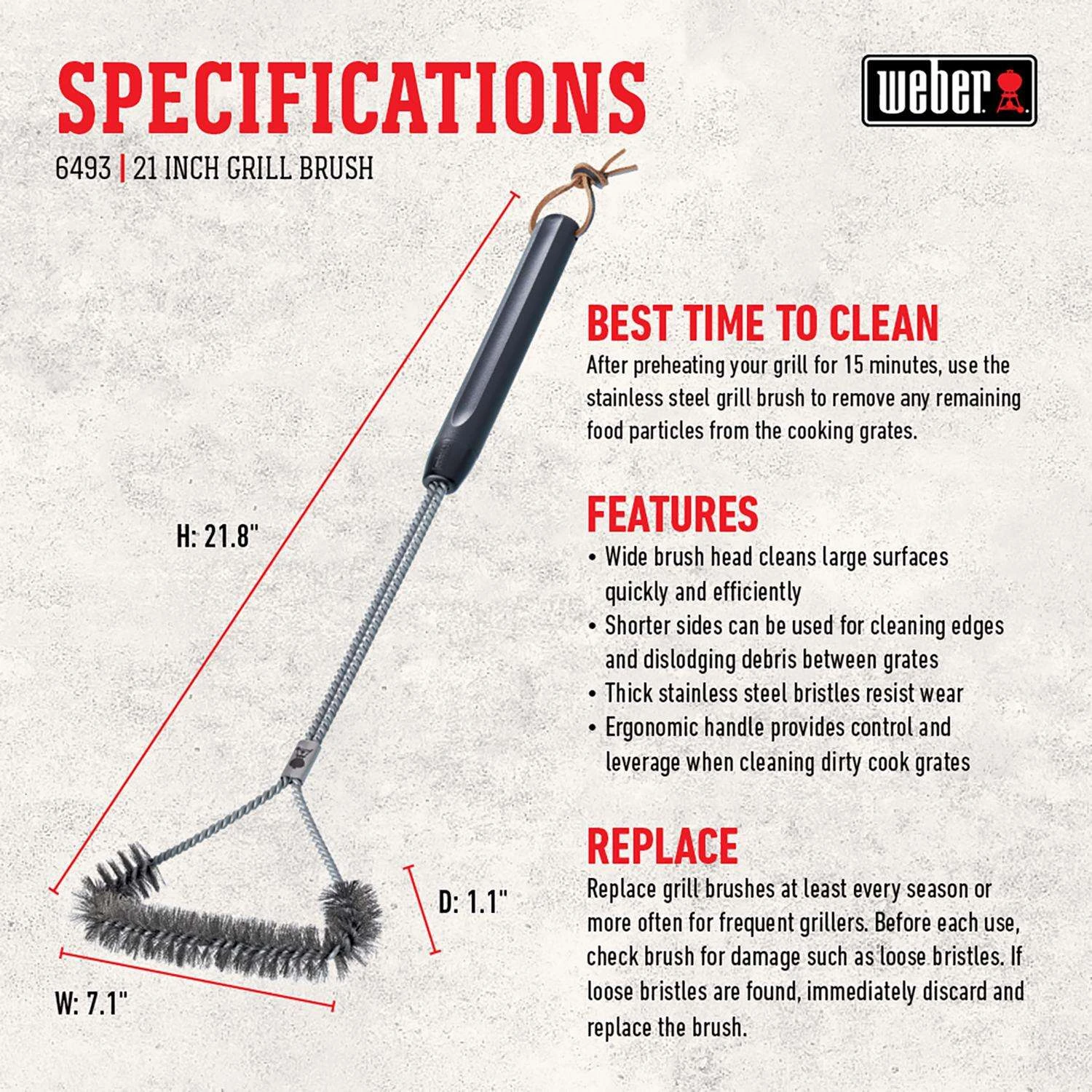 Weber Grill Brush 1.09 In. H X 21 In. L X 7.09 In. W 1 Pk 3 Weber Grill Brush 1.09 In. H X 21 In. L X 7.09 In. W 1 Pk - Image 3